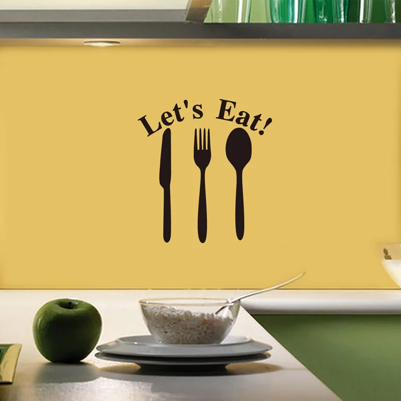 Наклейка на стену с узором Let's Eat для ресторана кухни украшение Настенная
