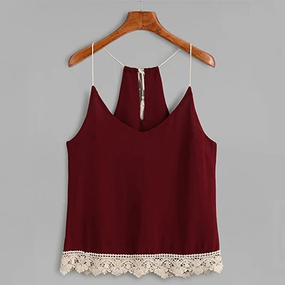 Wine Red Летние пикантные Топы женские короткие кружевные Соединенные плотные танк-топы без рукавов Спагетти ремень топики Повседневная Уличная одежда - Цвет: Wine Red
