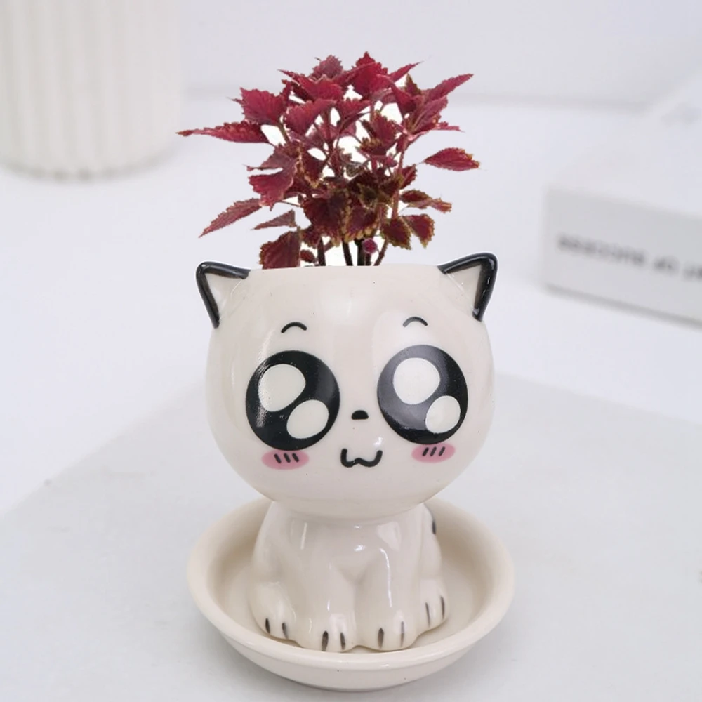 Mini Cat Shaped Ceramic Flowerpot Cartoon Cute Hand Desktop Potted Expression Cat Plant Pot Desk Decorate Small Ornaments flower pot plant pot