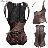 Sexy Leather Bustier Steampunk Corset Steel Boned Corselet Overbust Lace Up Women Vest Waist Cincher Corsets Black Plus Size 6XL