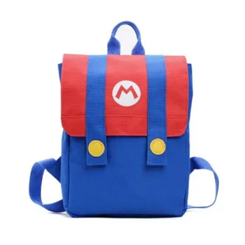

Hot New Super Mario Children Cartoon Backpack Cosplay Color Blocking Canvas Satchel Cute Red Green Anime Travel Bag Schoolbag