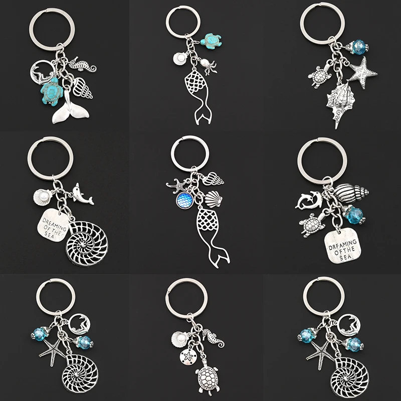 

1Pc Dolphin and Conch keychain Dreaming Of The Sea Shell Keyholder Making Diy Summer Holiday Jewelry Wholesales