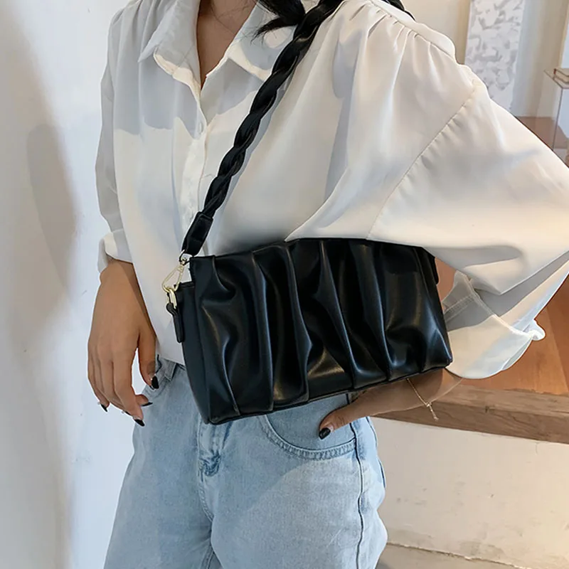 

Fashion Solid Color Plaeted Women Crossbody Bag Woven Strap Square Shoulder Bags For Women 2020 Casual Designer Flap Bag New