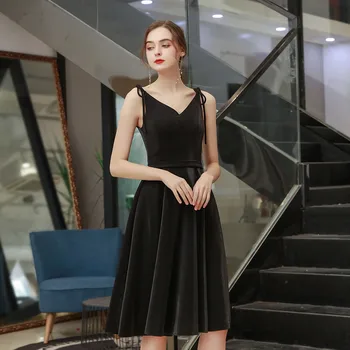 

2020 New Sexy Suspenders Evening Dress Short Simple V-Neck Backless Evening Gown Elegant Fashion Banquet Formal Dress