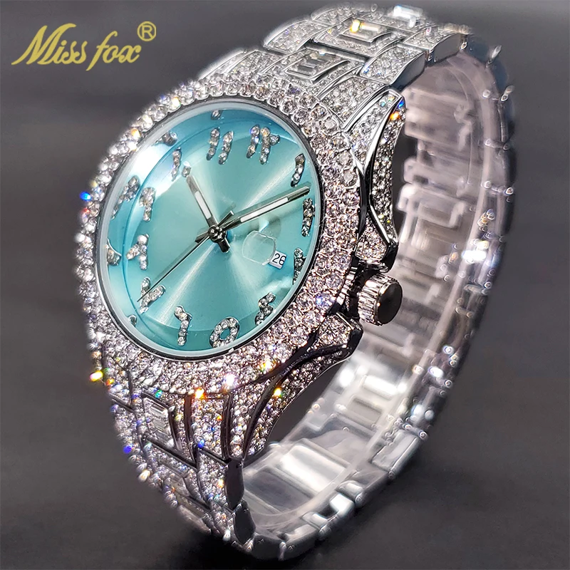 MISSFOX Fashion Brand Street Style Hip Hop Unisex Quartz Watches Shiny Diamond Timepieces Wedding Party Jewelry New Dropshipping