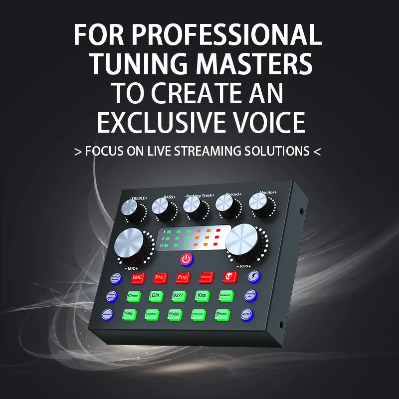 Live Streaming PC Computer IPhone Broadcasting V8S Sound Card 10 Sound Effects 3 Inputs Mic Input