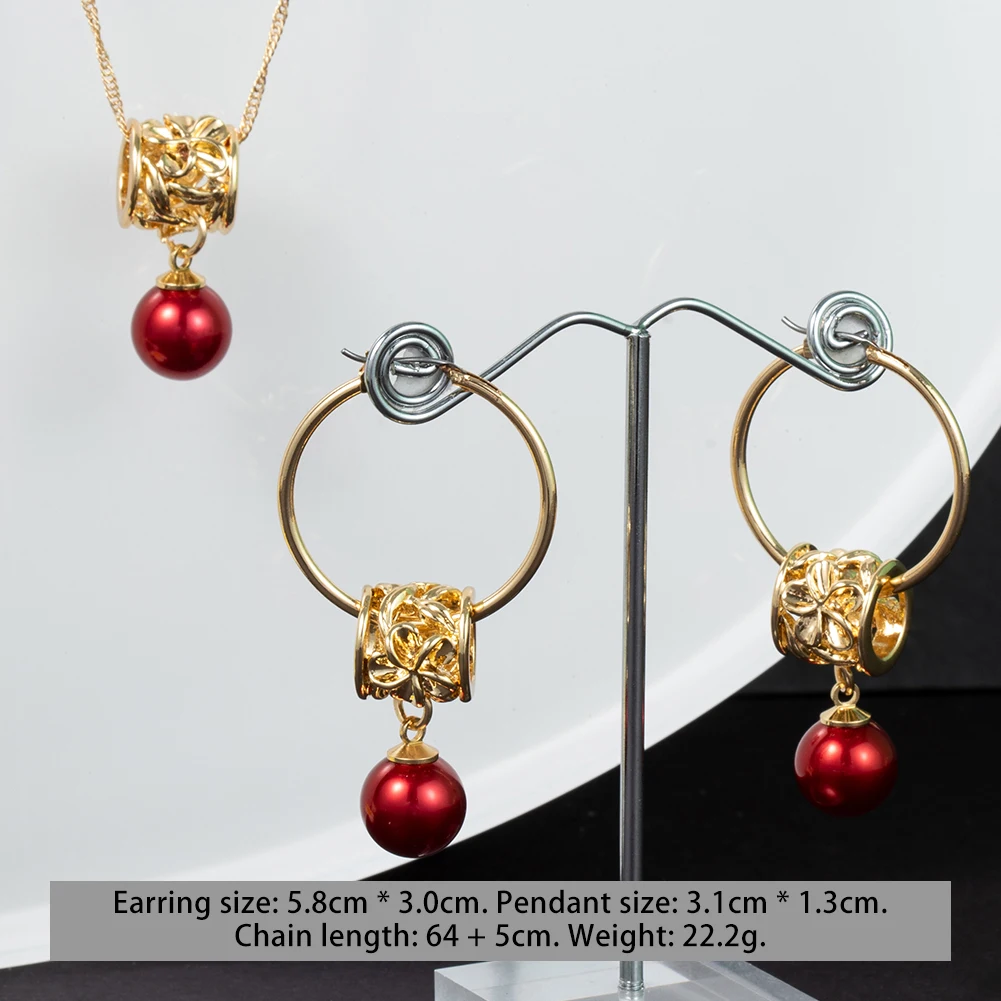 Fashion Jewelry Sets Hawaiian Gold Women's Pearl Necklace Hoop Earing Earrings Set Necklace Sets for Women with Free Shipping - Image 3