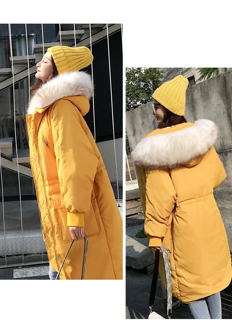 Зимний стиль Dongdaemun корейский стиль толстый пуховик женский средней длины большой меховой воротник свободный крой большой карман пальто