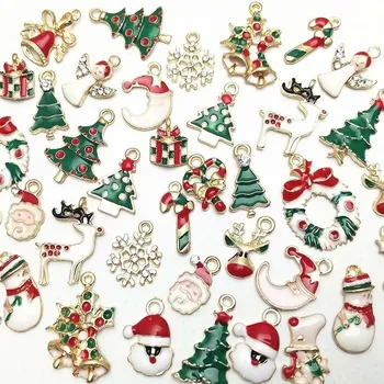 

Metal Charms Christmas Pendant Ornaments Beads for Jewelry Making DIY Bracelet Earrings Xmas Gift Tree Elk Santa Claus Snowman