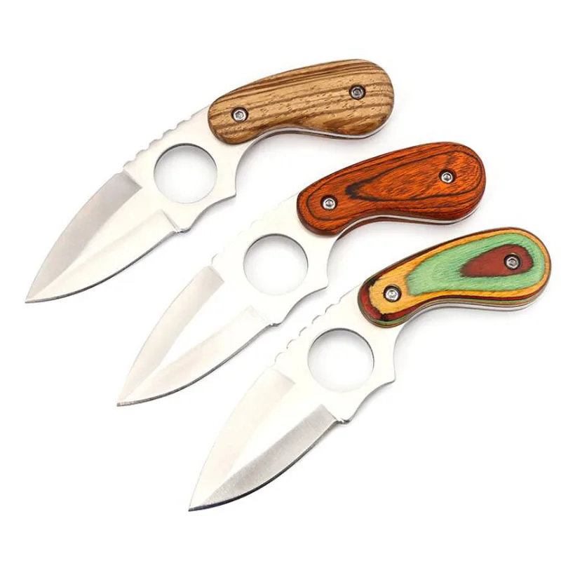 Fixed Blade Finger Ring Claw Knife Color Wooden Redwood Handle Tactical Throwing Flying Hunting Knives Outdoor Survival Tools |