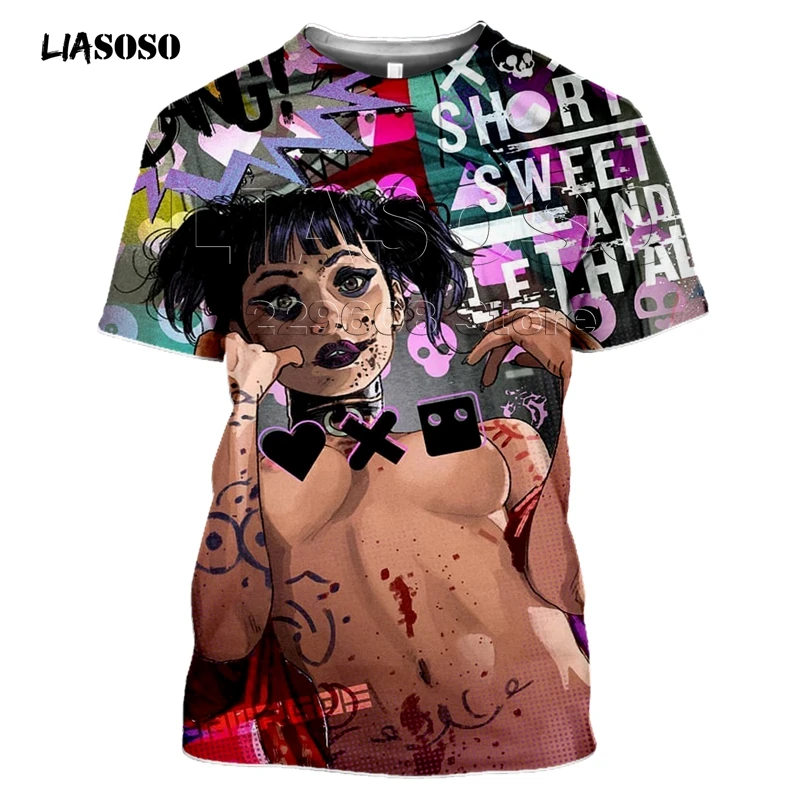 

LIASOSO Exclusive New Men Women 3D Print Anime Love Death Robots T Shirt Fashion Short Sleeve Sweatshirt Top Harajuku Pullover