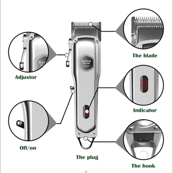 

Kemei All Metal Clipper Professional Barber Rechargeable Hair Trimmer Mens Beard Shavers KM-1998 Shaving Cutting Machine KM 1998