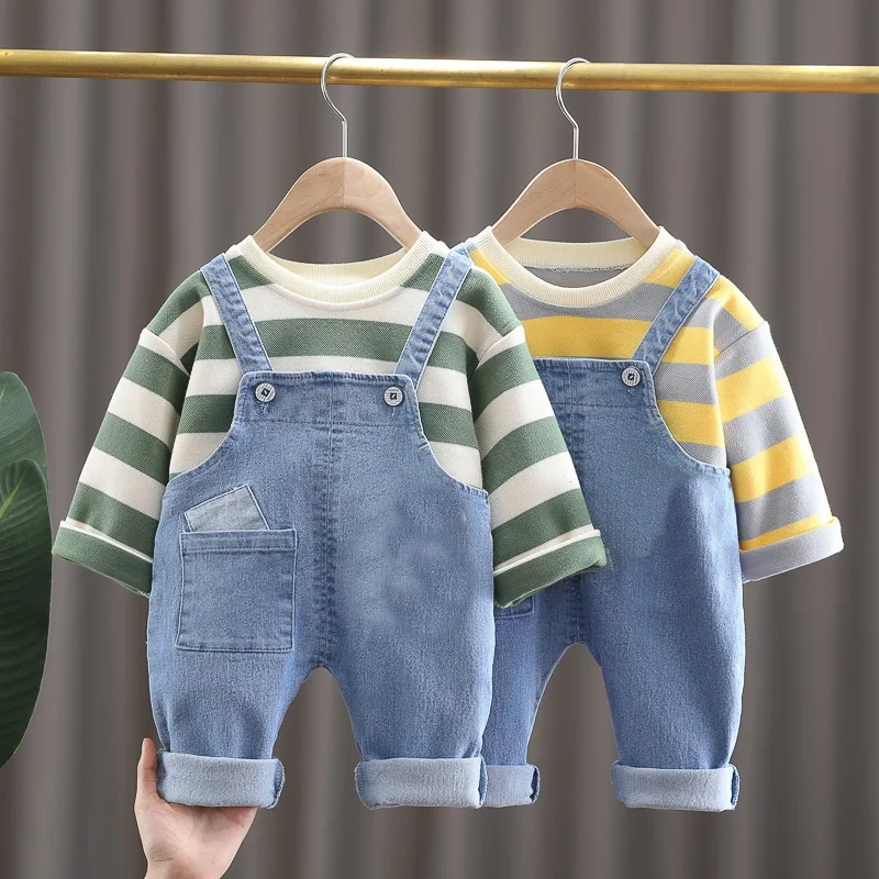 

Baby Clothes Spring Autumn New Children's Set Boys Girls Striped long-sleeved T-shirt Overalls Set Toddler Clothing 0-4Y