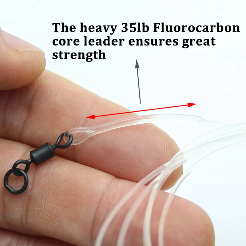 100CM Carp Fishing Line Fluorocarbon Carp Leaders with Fishing Tackle Ring  Swivel Fused Loop Leaders Non LeadCore