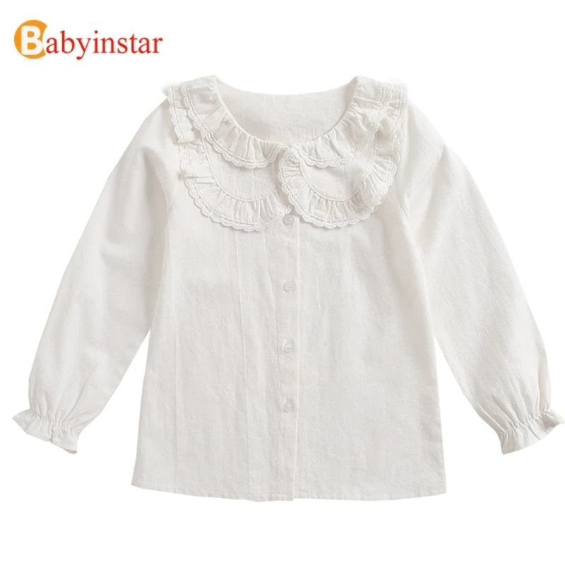 Babyinstar; Белая школьная блузка; рубашки для девочек; блузка; одежда для детей; одежда с длинными рукавами для маленьких девочек; детская белая блузка;
