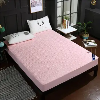 

Brief Pink Solid Nordic Quilted Water-proof Fitted Sheet(With Elastic Band) Bed Mattress Protective Cover Polyester
