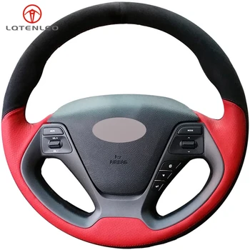 

LQTENLEO Black Suede Red Leather Steering Wheel Cover For Kia K3 2012-2018 Ceed Cee'd Cerato 2012-2018 Forte Koup Forte5 2013