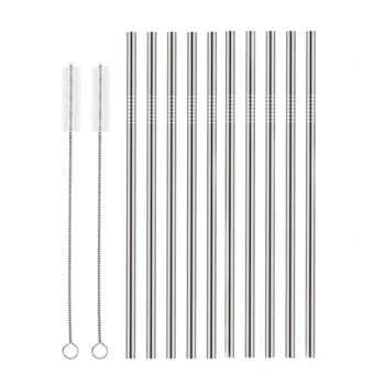 

Set of 10 Stainless Steel Straws,Straight Reusable Drinking Straws 10.5 inch Long 0.24 inch Dia for 30 oz Tumbler and 20 oz Tumb