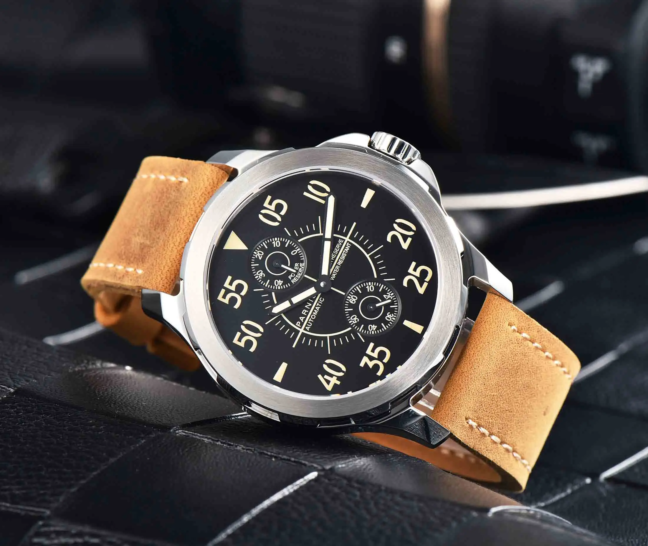 Новинка Parnis 43 мм автоматические мужские часы серебряный корпус механические наручные часы запас мощности Авто Дата Топ люксовый брендовый мужской часы