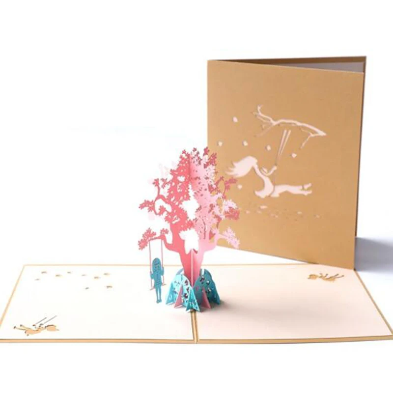 3D Pop Up Handmade Laser Cut Vintage Cards Swing Girl Creative Gifts Postcard Birthday Greeting For Children | Дом и сад