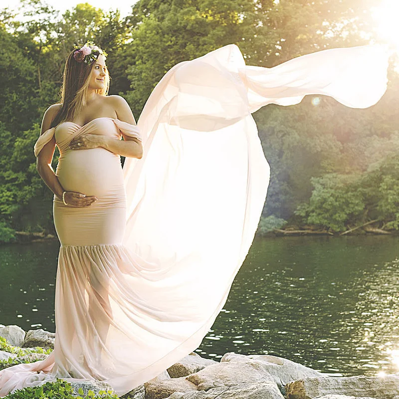 

Maternity Dresses Women Pregnants Photography Props Off Shoulder Sleeveless Maternity Solid Dress Fancy Pregnancy Photo Props