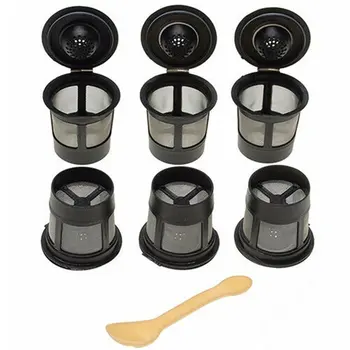 

6PCS Reusable Nespresso Coffee Capsules Cup With Spoon Black Refillable Coffee Capsule Refilling Filter Coffeeware Gift
