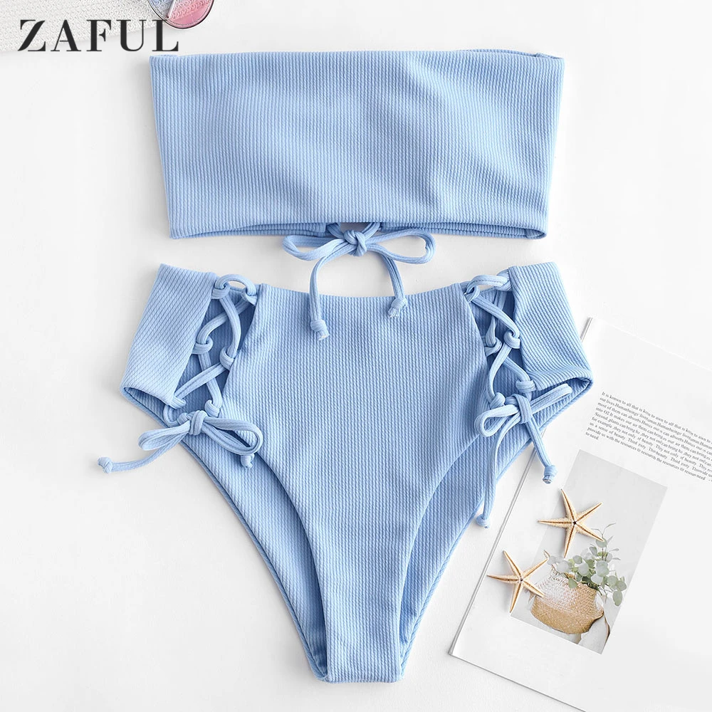 strapless high waisted bikini set