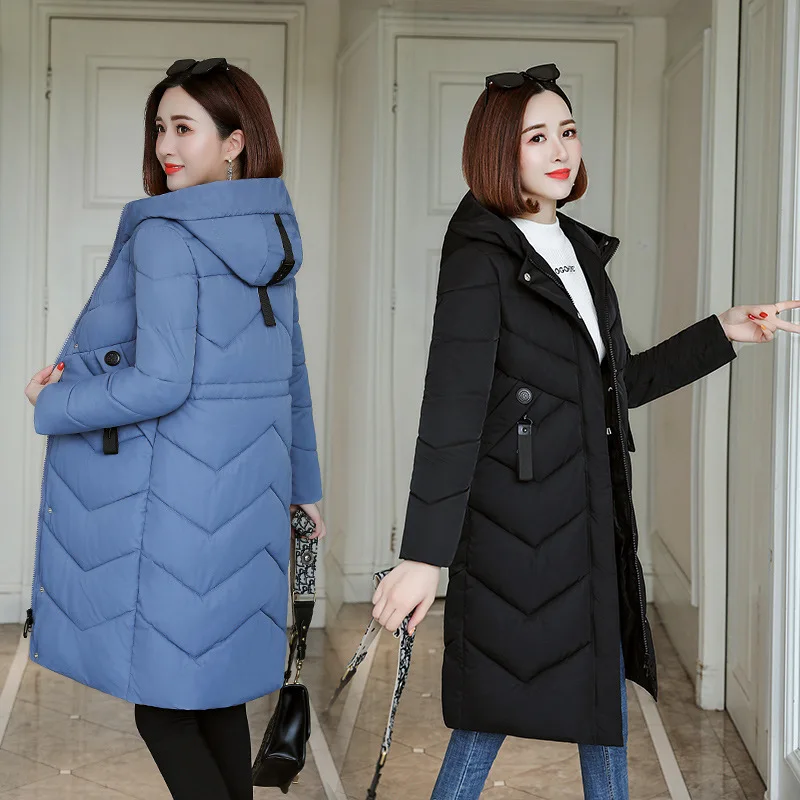 

Cotton-padded Clothes Women's 2019 Medium-length New Style Winter Coat Korean-style Loose-Fit Hooded Lace-up Waist Hugging down