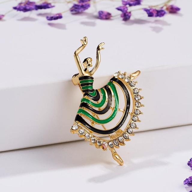 Rhinestone Dancing Boy and Girl Drawing Oil Figure Character Brooch Pin Women Girl Enamel Dress Small Dress