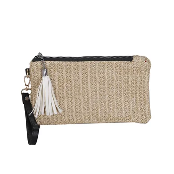 

New Summer Bohemian Handbag Hollow Straw Beach Bag Casual Tassel Clutch Bag Khaki