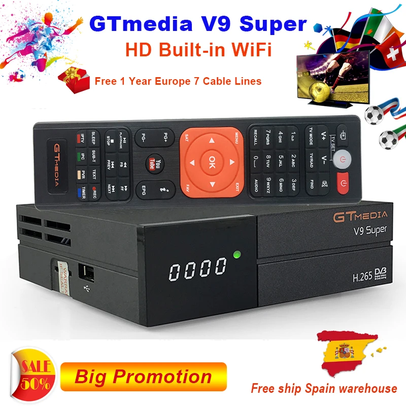 Оригинальный Супер Спутниковый ресивер GTmedia V9 DVB S2 Встроенный Wi Fi HD 1080P ТВ приёмник