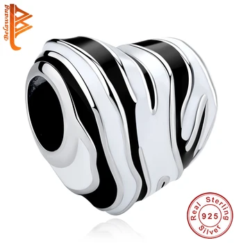 

Pure 925 Sterling Silver Black White Enamel Wild Stripes Charm Beads fit Charm Bracelet Necklace Women Christmas Day Gift