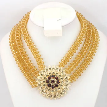 

Champaign Gold African Crystal Beads Necklace Jewelry Set Fashion Wedding Party Jewelry Sets for Women Jewelry Wholesale BN114