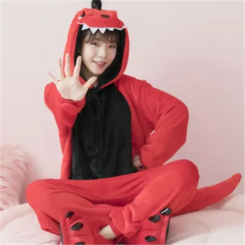 

Flannel Kigurumi Dinosaur Onesies For Adults Hooded Long Sleeve Dinosaur Pajamas Overall Whole Onepiece Animal Pajamas