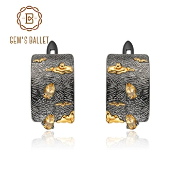 

GEM'S BALLET Handmade Clouds Sea Seagull Earrings Art Jewelry Natural Citrine Gemstone 925 Sterling Silver Women's Clip Earrings