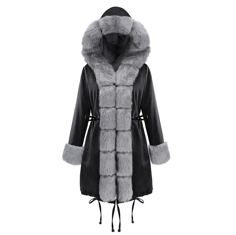 19d007 black Камуфляжная зимняя куртка, женская верхняя одежда, парка с меховым воротником, Женское пальто размера плюс, облегающее теплое длинное пальто, модная зимняя одежда для женщин - Цвет: 19d007 black