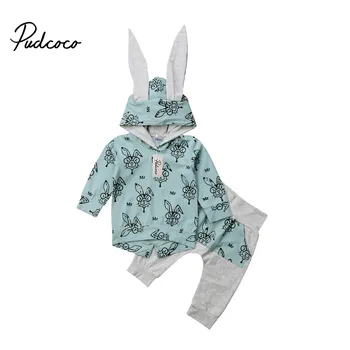 

Newborn Baby Girl Rabbit Hooded Top T-shirt Sweatshirt+Pants Clothes Outfit Set Autumn Winther Baby Clothing