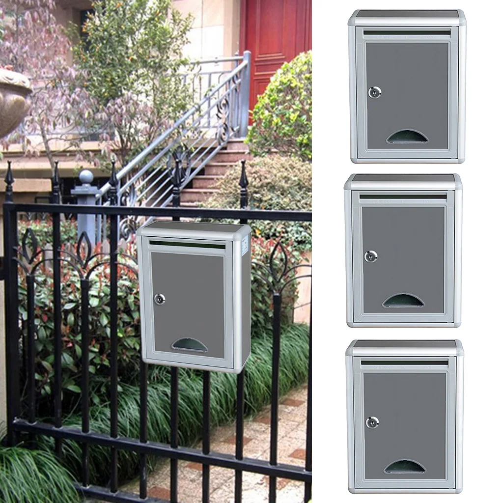 3x Classic Small Capacity Grey Aluminium Alloy, Wall-Mount Mailbox - 8.16 x 4.13 x 11.22 inch