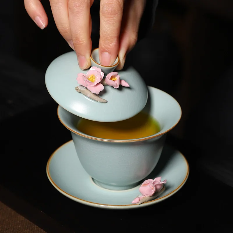 ruyao porcelain gaiwan tea bowl crackle glaze tureen China cup bowl lid saucer 