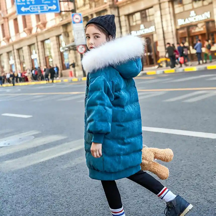 fashion children down coats gold velvet thicker warm real fur