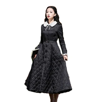 

Fashion women parka coat black long tops jacket 2019 autumn winter new lapel long sleeve slim plus thick warmth clothing LD1222