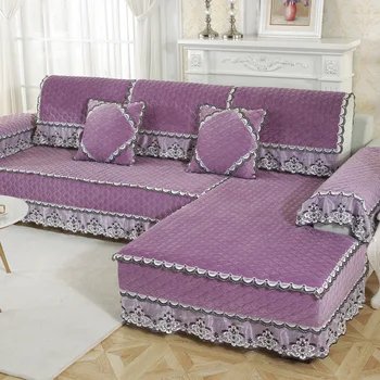 

European Sofa Cover Solid Color Plush Couch Cover Cushion Four Seasons Fabric Non-slip Slipcover Towel All-inclusive Sofa Covers
