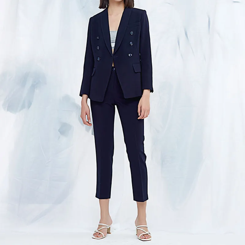 

Women's Suits 2 Piece Set Double Breasted Slim Blazer With Pencil Pants Women's Pants Suits Women's Clothes Female Blazers Set