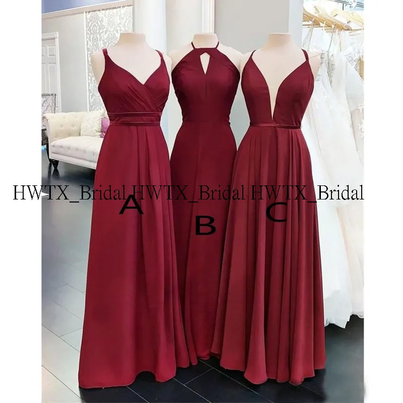 HWTX_Bridal бордовые длинные платья подружки невесты, новинка, подгонянное ТРАПЕЦИЕВИДНОЕ 3 вида стилей, Элегантное свадебное платье, вечернее платье