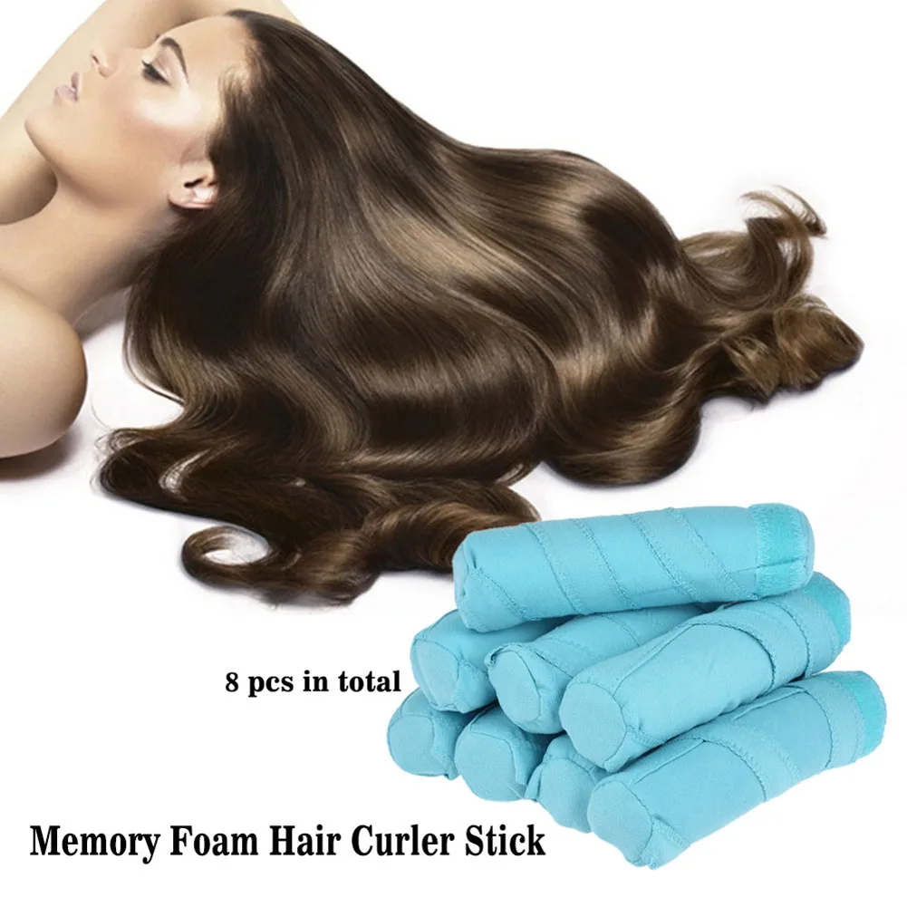 8PCS Hair Rollers Sleep Styler Kit Long Cotton Curlers DIY Styling Tools Blue Color Magic Hair Dressing Charming Hair Beauty New