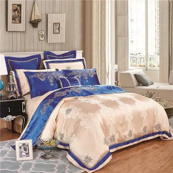 

40 High precision Silk Cotton Satin Luxury Jacquard Bedding Set Yarn Dyed Duvet cover Bed Spread Pillowcase Queen King4/6/8/9Pc