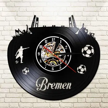 

Bremen Fashion Vinyl Record Wall Clock with LED illumination Germany City Skyline Wall Decor Football Fans Travel Gift Watch