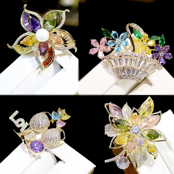 

ASNORA Exquisite women's brooch zirconia pin wine glass flower pin blazer accessories men and women friends gift