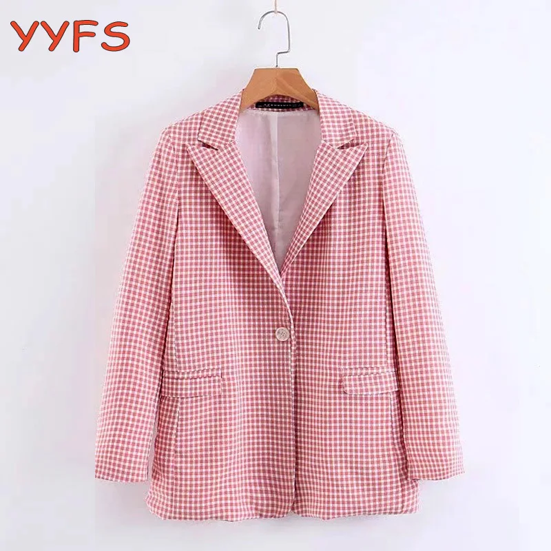 Pink plaid blazer Clearance