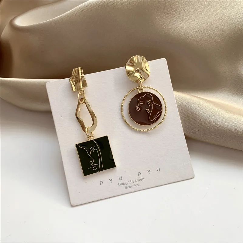 Earring Joker Asymmetric Face Long-Tassel Retro Green Jewelry-Accessories Women Fashion